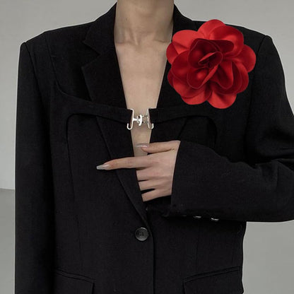 Dainty Satin Fabric Rose Flower Brooches 7.5in Extra Large Big Camellia Flower Brooches Lapel Pins for Women Wedding Party Dance Dress Clothes Accessories - color: Red