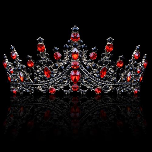 COCIDE Black & Red Crowns for Women Gothic Tiaras for Women Queen of Hearts Crown Accessories Costume Halloween Cosplay Princess Birthday Pageant Bride Headpieces - color: V7,Black&Red