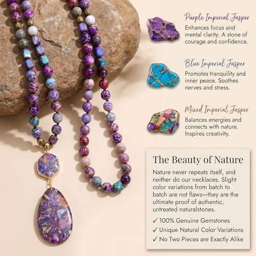 Gmai Boho Necklace for Women Long Beaded Pendant Necklace Natural Stone Teardrop pendant Jewelry Festival Vacation Gift Everyday Handmade Unique Statement Necklace - color: Purple