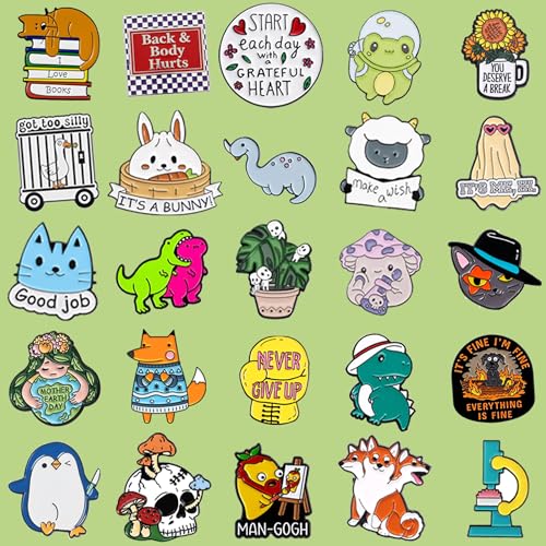 SINCCO 20/40/50 PCS Cute Enamel Pins Bulk, Funny Backpack Pins Aesthetic Lapel Badge Pins Set Assorted Enamel Brooch Pins for Backpacks, Hats, Bags, Landyards