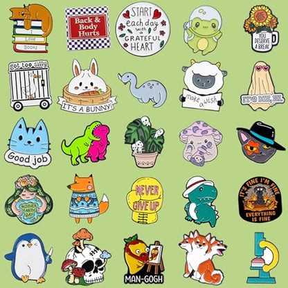 SINCCO 20/40/50 PCS Cute Enamel Pins Bulk, Funny Backpack Pins Aesthetic Lapel Badge Pins Set Assorted Enamel Brooch Pins for Backpacks, Hats, Bags, Landyards