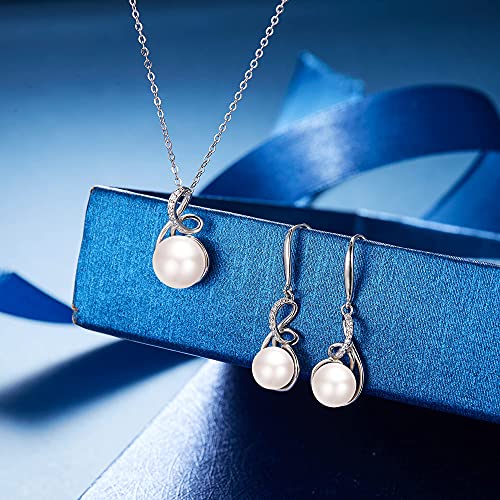 EleQueen 925 Sterling Silver CZ Freshwater Cultured Pearls Bridal Pendant Necklace Earrings Wedding Jewelry Sets, Valentine's Day/Mother's Day/Christmas Gift - style: Pearl Jewelry Sets