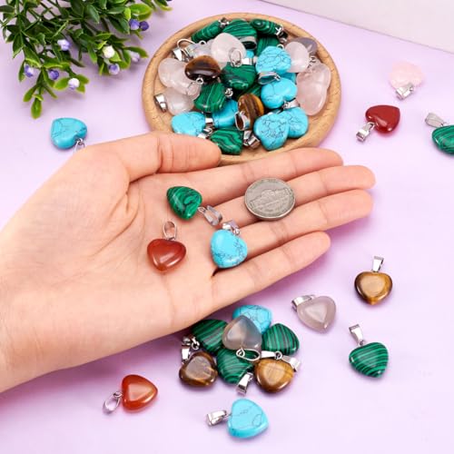 50pcs Heart Shaped Stone Pendants Healing Chakra Crystal Gemstone Rock Charms Random Mixed Bulk for Valentine's Day Gift Jewelry Making Hole: 2x7mm - color: 1-Mixed Color-Heart-Random 50pcs