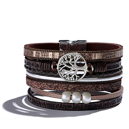 Long tiantian Boho Western Bracelets for Women Leather Wrap Bracelets Turquoise Bracelet Western Jewelry Country Concert Outfits - color: Brown,Turquoise
