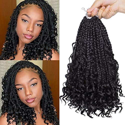 Unionbeauty 8 Packs 10 Inch Boho Box Braids Crochet Hair Goddess Box Braids Crochet Hair for Black Woman with Curly Ends Bohemian Hippie Crochet Braids Hair Synthetic Braiding Hair Extension 1B# - color: 1B#, size: 10 Inch (Pack of 8)