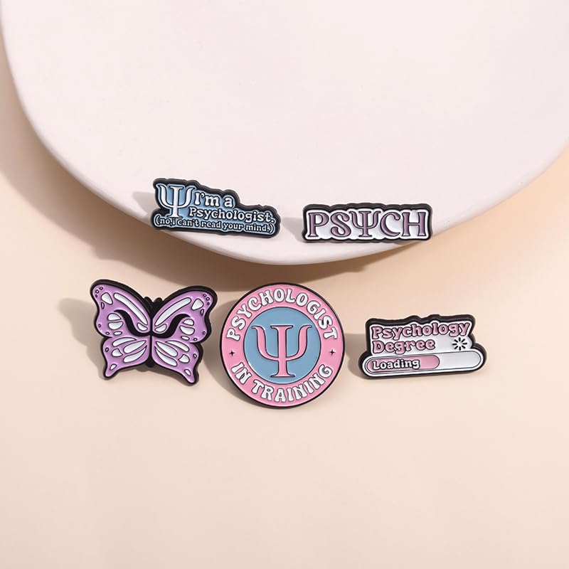Cartoon Animal Enamel Brooch Set Cute Butterfly Duck Cat Lapel Pins for Backpacks Jacket Decoration Gifts for Friends - style: Psychology
