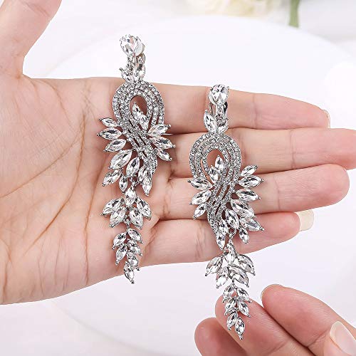 Marquise Crystal Bridal Chandelier Dangle Drop Earrings Ladies Gifts in Silver/Gold Tone - color: B-Clear Earrings Clip