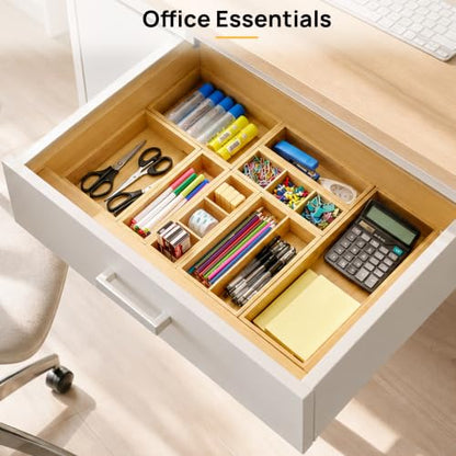 Vtopmart Bamboo Drawer Organizer Boxes - Set of 7 Multi-purpose Wooden Storage Dividers for Kitchen, Bathroom, Office, Desk, Makeup, Jewelry & More, Non-Slip Junk Drawer Organizer Trays for Storage - style: 7 Boxes