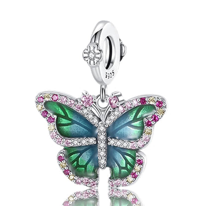 S925 Charms for Bracelets and Necklaces, Gifts for Mothers Nurses Day Graduation, for Girlfriend Family Friend, Bead Pendant, for Pandora, Silver 14K Gold Plated Enamel CZ, DIY Jewelry Making - style: Green Butterfly Charm