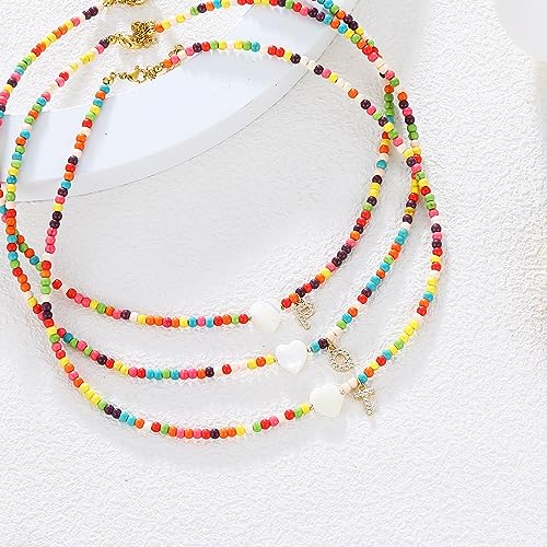MJartoria Initial Necklaces for Women, Colorful Beaded Necklace, Shell Beach Necklace Letter Choker Handmade Jewelry Gifts - style: Q