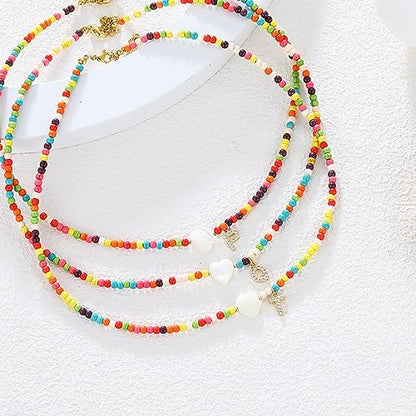 MJartoria Initial Necklaces for Women, Colorful Beaded Necklace, Shell Beach Necklace Letter Choker Handmade Jewelry Gifts - style: Q