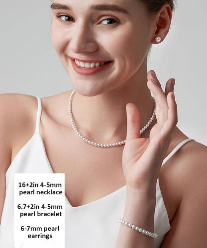 White Genuine Freshwater Cultured Pearl Necklace For Women And Men | Full Sizes from 3mm to 14mm Freshwater Pearls, AAA Grade & Above, A Love Gift Choice For Anniversaries And Birthdays - size: 4-5mm Pearl Set