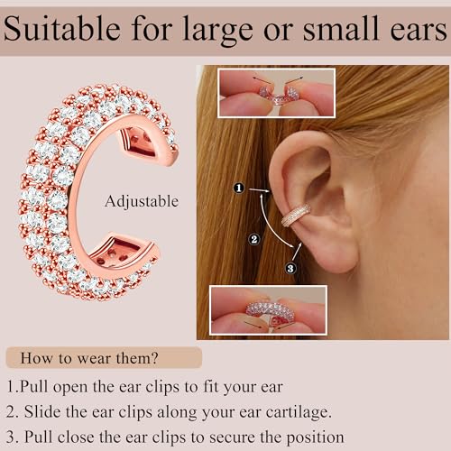 YADOCA 14K Gold Plated Ear Cuffs Non Piercing Earrings for Women Clip On | Trendy Lightweight 14K Gold Plated Ear Clip Fake Earrings Non Pierced Cartilage Ear Cuff Earrings for Women - color: Rose Gold