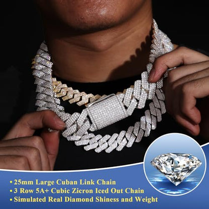 Ucciyo 30MM/25MM Cuban Link Chain for Men, Luxury Iced Out Diamond Chain | Luxurious Diamond-Simulated, Large Miami Cuban Style, 18K Gold Plated - color: 25MM-Silver, size: 18 Inch(Choker)