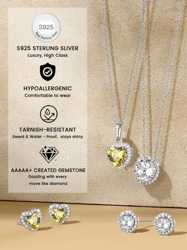 Bestyle Sparkling 925 Sterling Silver Birthstone Stud Earrings for Women, Heart/Round/Teardrop/Square Solitaire Diamond Studs Earrings, Great Birthday/Christmas Gifts - style: 11. Yellow Topaz-Nov.-heart