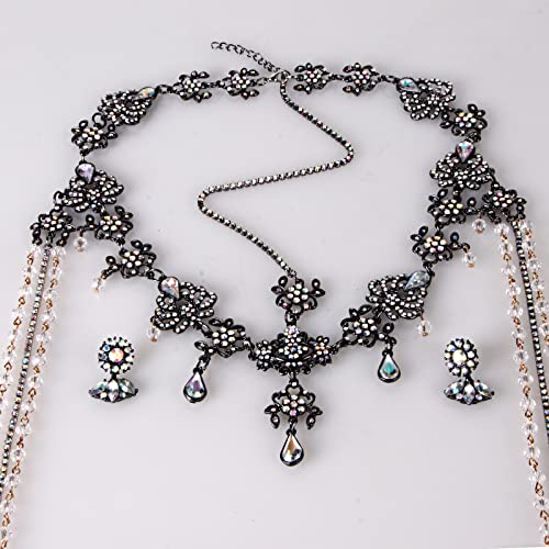 Bridal Headband and Earrings Crystal Jewelry Set Wedding Headpiece for Women Brides Tiara Rhinestone Hair Accessories - color: Black