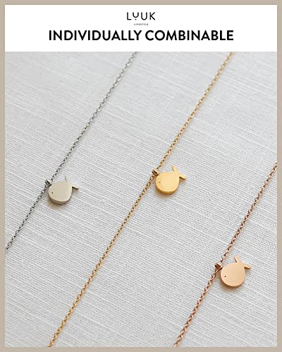 LUUK LIFESTYLE Stainless steel necklace with pendant and HAPPINESS card, 20” adjustable length, lucky charm, friendship chain, Valentine's Day gift, birthday, women's jewelry, silver, gold, rosegold - color: Silver, size: Whale