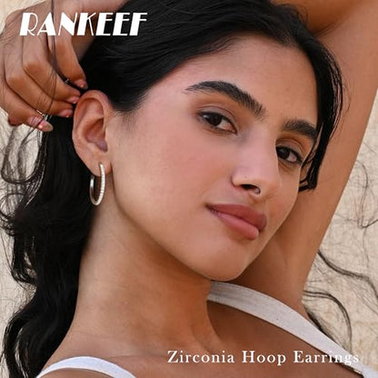 RANKEEF Gold/Silver Hoops Earrings For Women Hypoallergenic | S925 Silver Hoop Earings Lightweight Gold Hoops Gold Rhinestone Earring With Cubic Zirconia 20/30/40mm - color: Silver-20mm