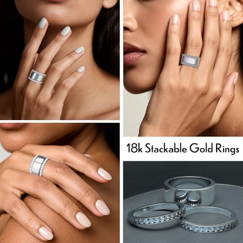 Pack Silver Stacking Rings for Women Non Tarnish,18K White Gold Plated Cubic Zirconia Ring,Jewelry Gift for Women - size: 8