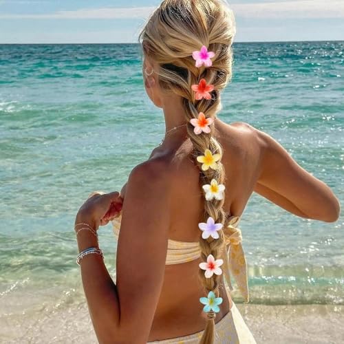 Hawaiian Flower Hair Claw Clips for Women, Cute Mini Plumeria Hibiscus Hair Clips for Women Girls Hair Accessories 8Pcs