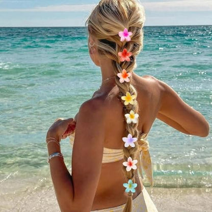 Hawaiian Flower Hair Claw Clips for Women, Cute Mini Plumeria Hibiscus Hair Clips for Women Girls Hair Accessories 8Pcs