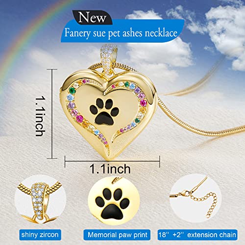 Fanery Sue Personalized Pet Locket Picture Necklace,Dog Cat Memory Gift | Custom Engraved Heart Photo Lockets Necklaces,Dog Cat Sympathy Memorial Jewelry for Women Men - color: Golden, style: Pawprint on Rainbow Bridge