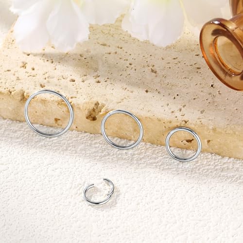 4Pcs Titanium Nose Rings Hoops for Women Men, 18G Gold/Silver Nose Hoops | Hinged Clicker Septum Rings Tragus Conch Helix Daith Lip Body Piercing Jewelry - color: Silver