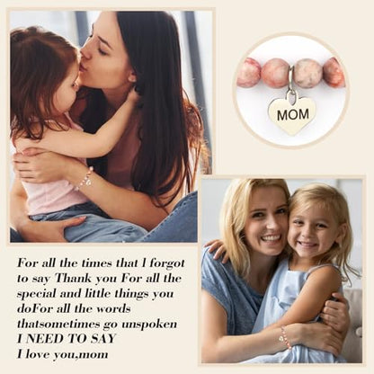 Mothers Day Gifts for Women, Natural Stone Beaded Bracelet Jewelry Birthday Gifts for Mom Grandma Aunt Mother in Law Nana Boyfriend Mom - color: Pink Zebra