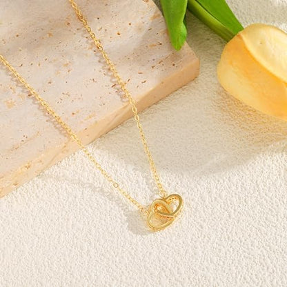 Starain Sunflower Necklaces for Women 14K Gold Plated Rotate Sunflower Pendant Necklace Cute Fun Necklaces 18 inch - color: H-Double Heart