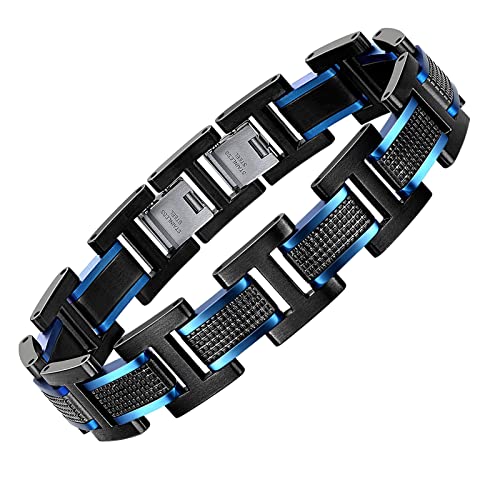Holizaly Men's Stainless Steel Two Tone Square Link Bracelet, Black and Blue Ion Plated Black - color: blue black