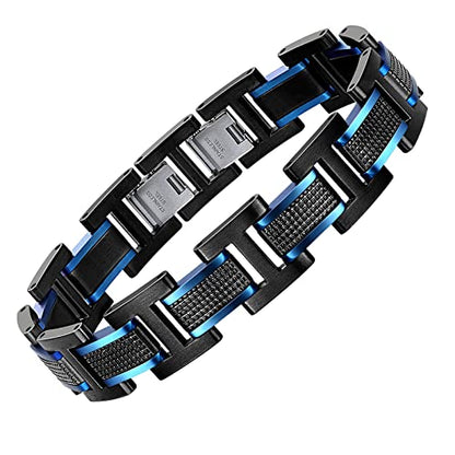 Holizaly Men's Stainless Steel Two Tone Square Link Bracelet, Black and Blue Ion Plated Black - color: blue black
