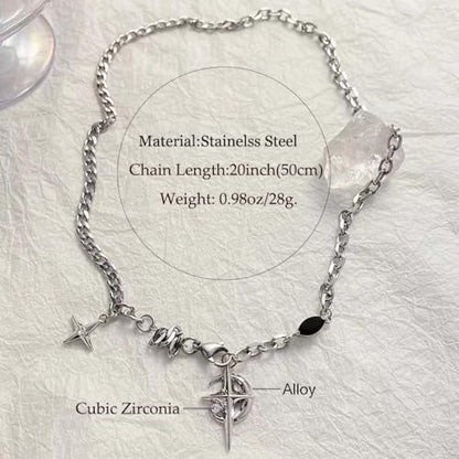 Gothic Cross Star Necklace For Men Women Silver Stainless Steel Cuban Link Paperclip Figaro Bead Chain Punk Kpop Y2k Goth Irregular Layered Cross Pendant Necklace Non Tarnish Jewelry Gift - color: Silver D