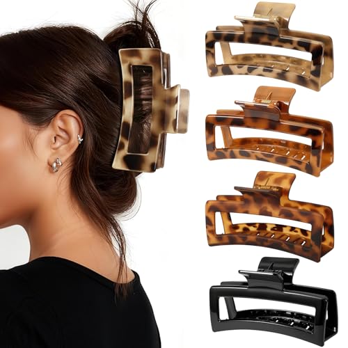 Auseibeely 4 Pack 5 Inch Extra Large Claw Clips for Thick Hair, Jumbo Tortoise Shell Claw Clip for Hat, Big Square Hair Clips for Thick/Long/Curly Hair, Non-slip Baseball Jaw Accessories - color: Tortoise-5 Inch