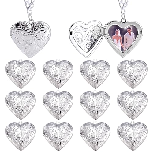 PH PandaHall 12pcs Heart Locket Charms, 316 Stainless Steel Photo Frame Charms Emboss Memory Pendant for Necklace Wedding Bouquet Pet Mother's Day Gift Decoration - style: Wave