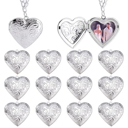 PH PandaHall 12pcs Heart Locket Charms, 316 Stainless Steel Photo Frame Charms Emboss Memory Pendant for Necklace Wedding Bouquet Pet Mother's Day Gift Decoration - style: Wave