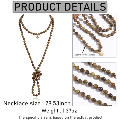Firstmeet Fashion Natural Round Wood Beads 60'' Long Strand Art Deco Necklace for Women - color: Green LT