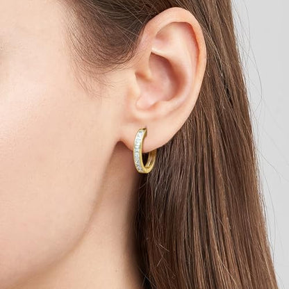 14K Gold Earrings for Women Gold Hoop Earrings for Women | Dainty Gold Earrings for Women Stylish 14K Gold Hoop Earrings for Women Square Cubic Zirconia Huggie Hoop Earrings 15/20/25mm - size: 20mm