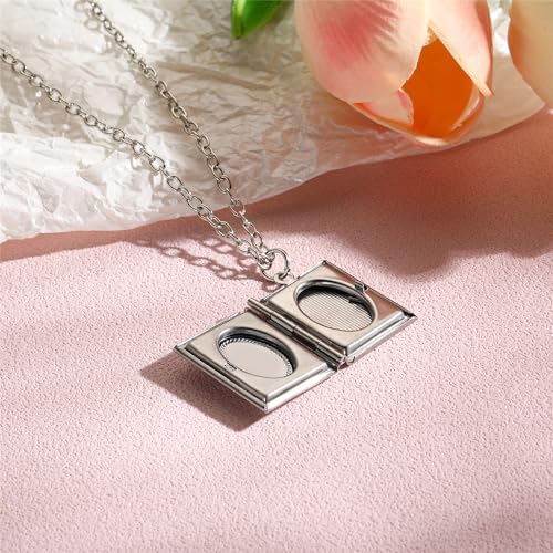 Photo Book Locket Necklace for Women Charm Choker Pendants that Holds Pictures Memorial Jewelry - color: Dog Paw Pattern