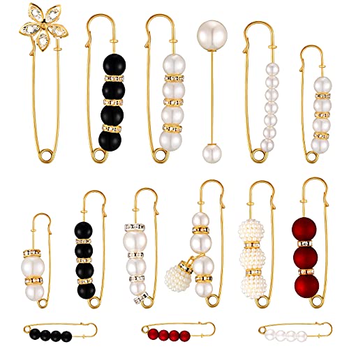 15 Pcs Pearl Brooch Pins for Women Decorative Safety Pins Faux Pearl Brooch Pin Dress Clip Hat Shawl Clips Decorative Pin for Cardigans Women Girls Dressing Cloth Accessories
