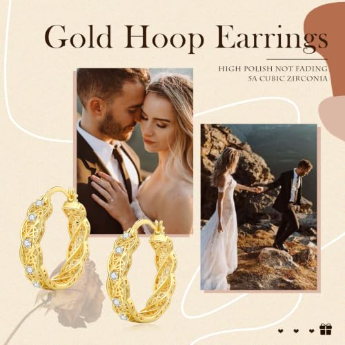 14K Gold Hoop Earrings for Women Thick Large Earrings Lightweight | Gold Plated Huggie Earrings for Women Hypoallergenic (with Gift Box) - color: Celtic-25MM