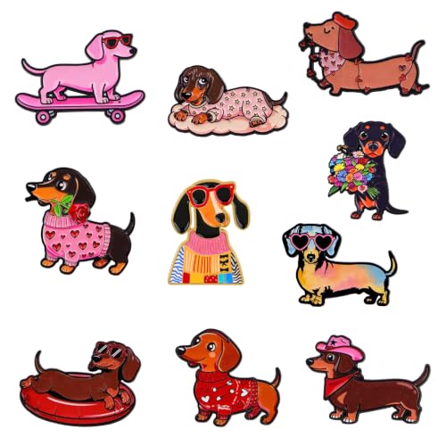 4/6/9/10/12/16/20PCS Cute Enamel Pins Bulk Set, Art Aesthetic Lapel Brooches, Humorous Quote Pins for Backpacks Jackets Hats Bags, Novelty Cool Badges for Women, Men, Teens, Kids - style: 10pcs Dachshund