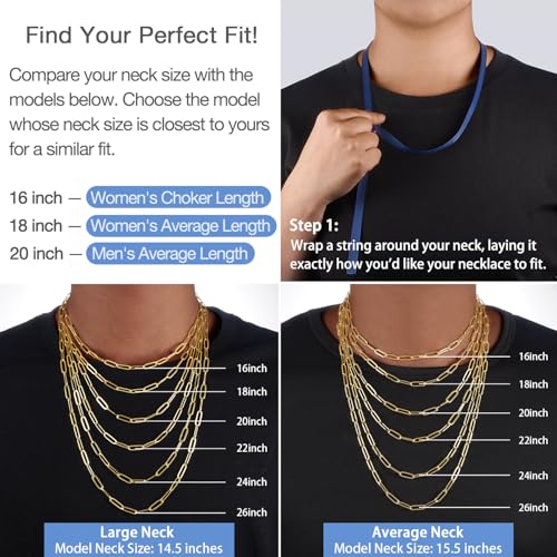 Jewlpire 14K Gold Plated 925 Sterling Silver Paperclip Chain Necklace for Women, 4mm 5mm Shiny & Sturdy Women's Chain Necklaces 16 18 20 22 24 26 Inch - color: 4mm 14K Gold Plated, size: 18 Inch