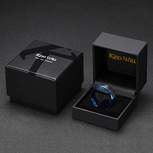 King Will Mens Brushed Wedding Band, Two Tone Matte Step Edges/Pipe Cut, Tungsten Carbide Anniversary Promise Rings Comfort Fit - color: Black&Blue-8mm