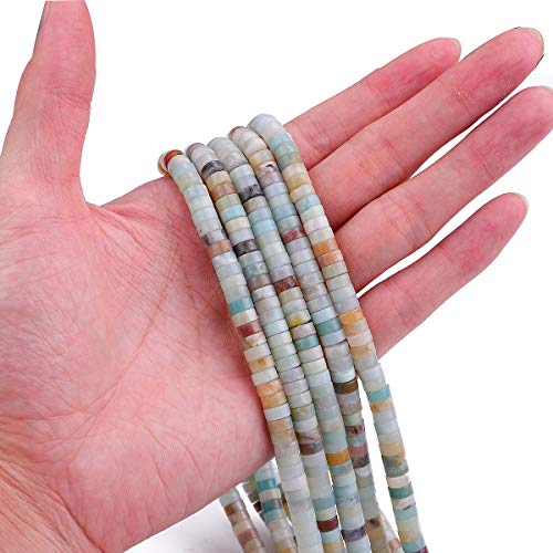 BEADIA Natural Amazonite Spacer Beads Caps Loose Semi Gemstone for Beading Jewelry Making 6mmx3mm 38cm - color: Amazonite, size: Round 6mm x 3mm