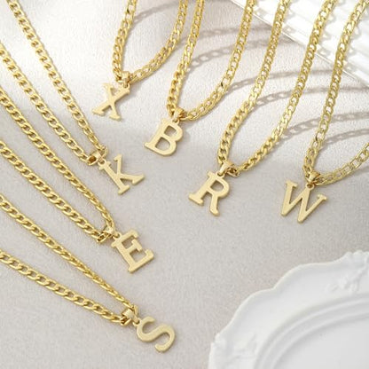 Gold Plated Initial Necklace for Men Letter Pendant Cuban Link Chain | Stainless Steel 4mm 20 Inch Chain Non Tarnish 14K A-Z Capital Name Charm Custom Jewelry Gift - color: S