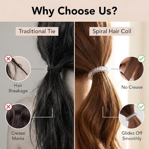 4pcs Spiral Hair Ties for Women – Hair Ties No Damage, Ponytail Holders for Thick and Thin Hair – Creaseless and Dent-Free Coil, Phone Cord Style Transparent| Ideal Gifts for Women