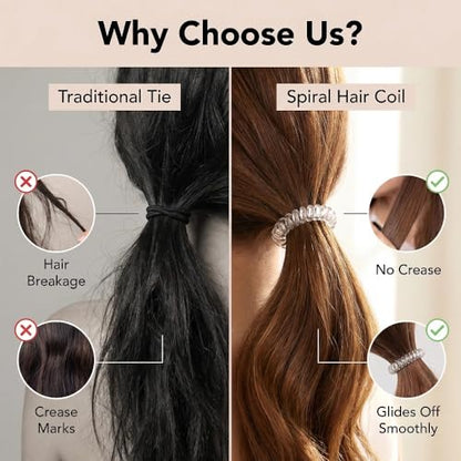 4pcs Spiral Hair Ties for Women – Hair Ties No Damage, Ponytail Holders for Thick and Thin Hair – Creaseless and Dent-Free Coil, Phone Cord Style Transparent| Ideal Gifts for Women