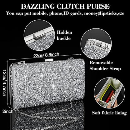 Mixweer 4 Pieces Clutch Purses Bag for Women Evening Rhinestone Jewelry Set Bling Necklace Earrings Bracelets Set for Wedding - style: Exquisite Style