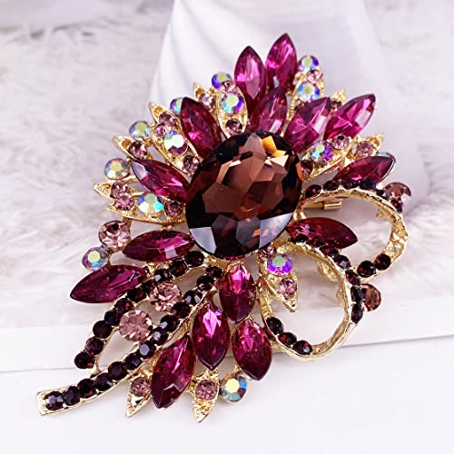 SELOVO Big Large Flower Bow Brooch Scarf Decoration Brooch Pin Gold Tone - color: purple