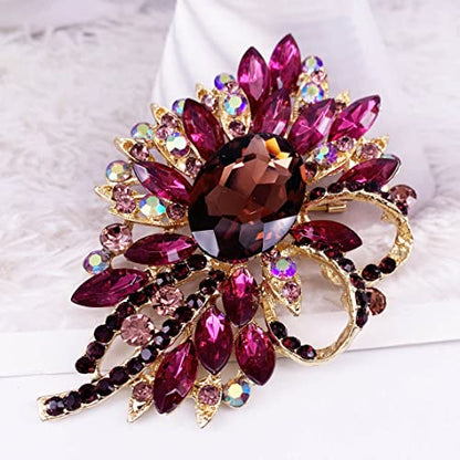 SELOVO Big Large Flower Bow Brooch Scarf Decoration Brooch Pin Gold Tone - color: purple